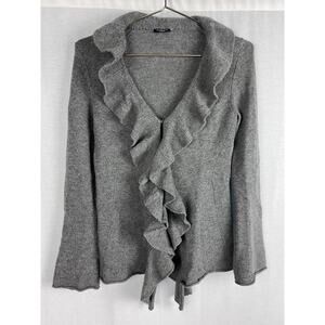 Magaschoni Sweater Cashmere Ruffle Cardigan Gray Y2K Fairy Grunge Quiet Luxury
